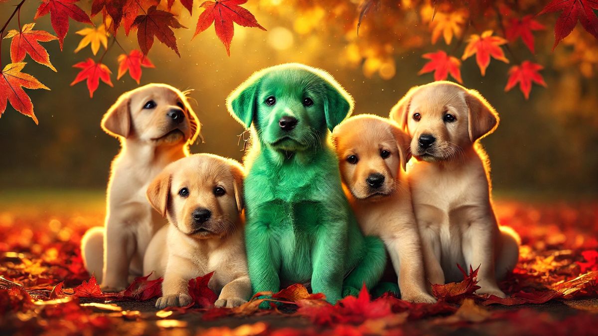 Un chiot naît avec un pelage vert : ses maîtres lui donnent un nom qui fait rire les internautes !