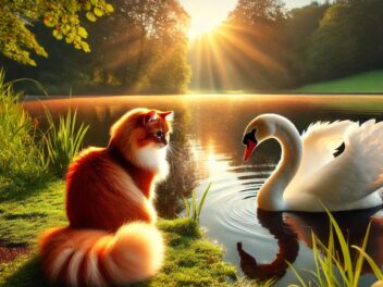 Ce chat aventurier fait une rencontre surprenante avec un cygne : leur réaction va vous étonner
