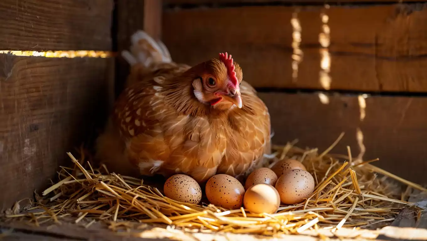Une poule couve ses œufs dans un nid douillet : premier pas vers la naissance des poussins