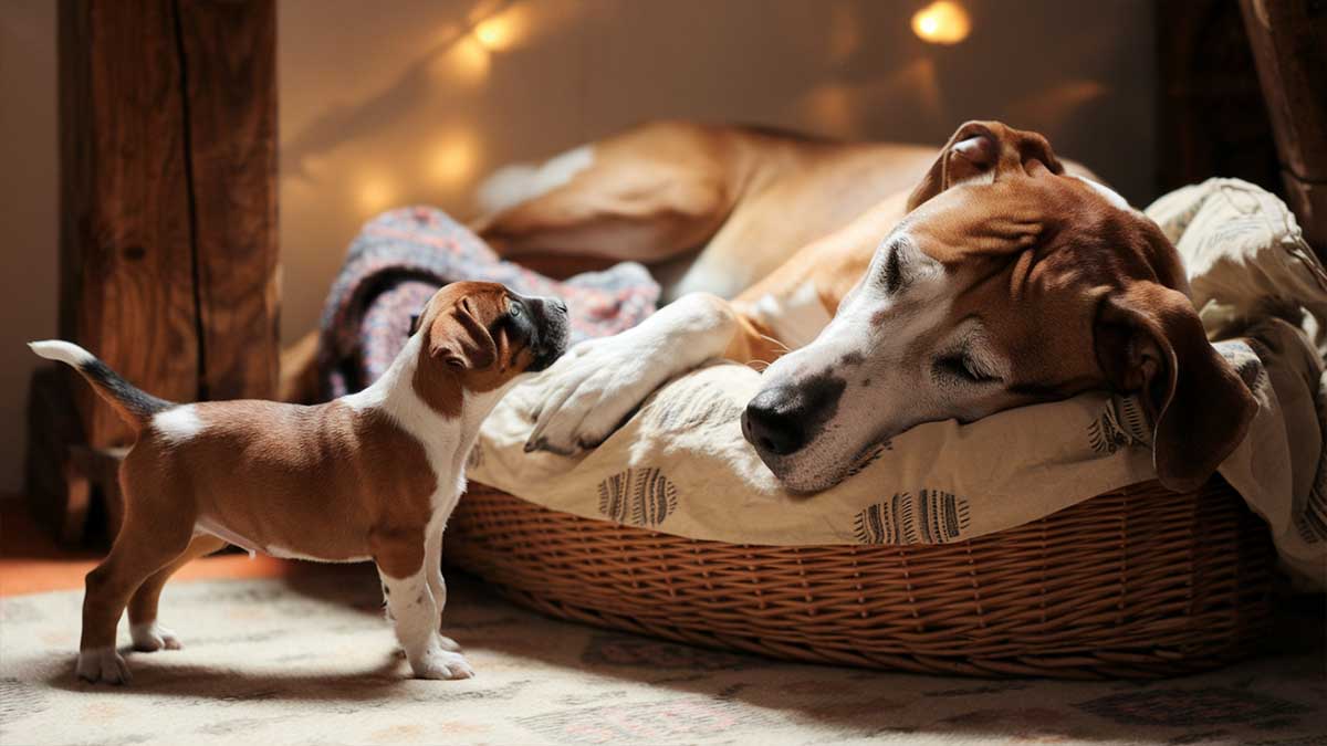 Un chiot ruse son ainée pour lui chiper sa place douillette – la vidéo va vous faire fondre !